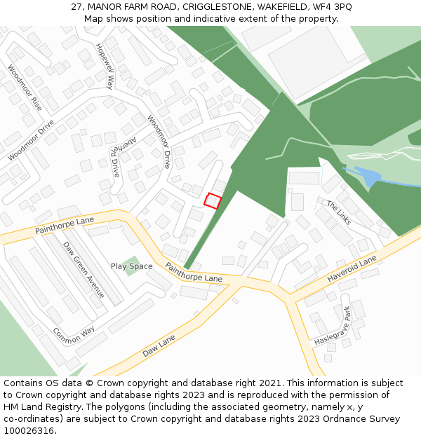 27, MANOR FARM ROAD, CRIGGLESTONE, WAKEFIELD, WF4 3PQ: Location map and indicative extent of plot