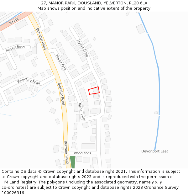 27, MANOR PARK, DOUSLAND, YELVERTON, PL20 6LX: Location map and indicative extent of plot