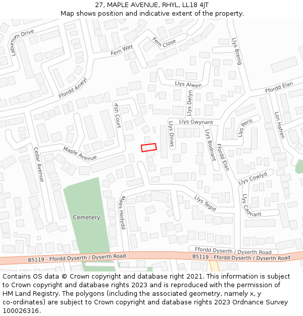 27, MAPLE AVENUE, RHYL, LL18 4JT: Location map and indicative extent of plot