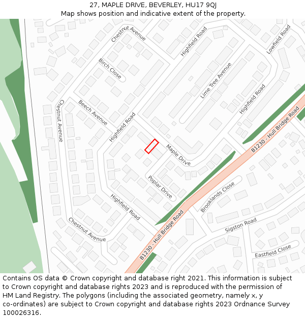 27, MAPLE DRIVE, BEVERLEY, HU17 9QJ: Location map and indicative extent of plot