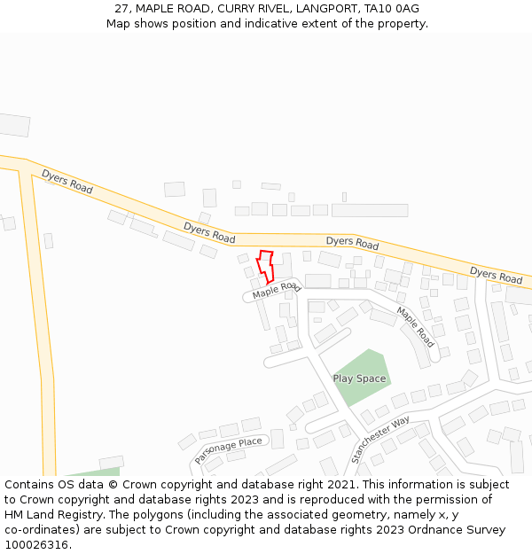 27, MAPLE ROAD, CURRY RIVEL, LANGPORT, TA10 0AG: Location map and indicative extent of plot