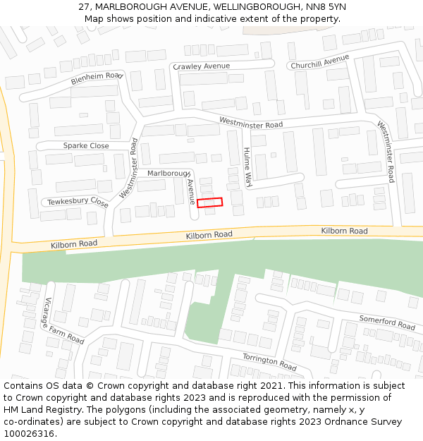 27, MARLBOROUGH AVENUE, WELLINGBOROUGH, NN8 5YN: Location map and indicative extent of plot