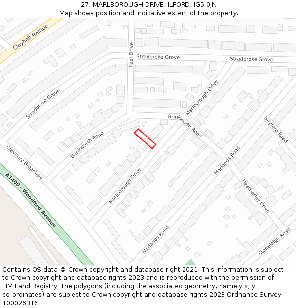 27, MARLBOROUGH DRIVE, ILFORD, IG5 0JN: Location map and indicative extent of plot