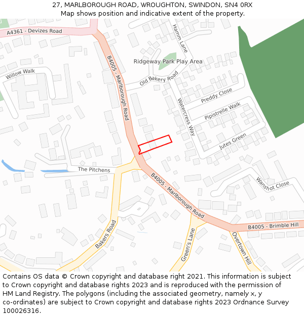 27, MARLBOROUGH ROAD, WROUGHTON, SWINDON, SN4 0RX: Location map and indicative extent of plot