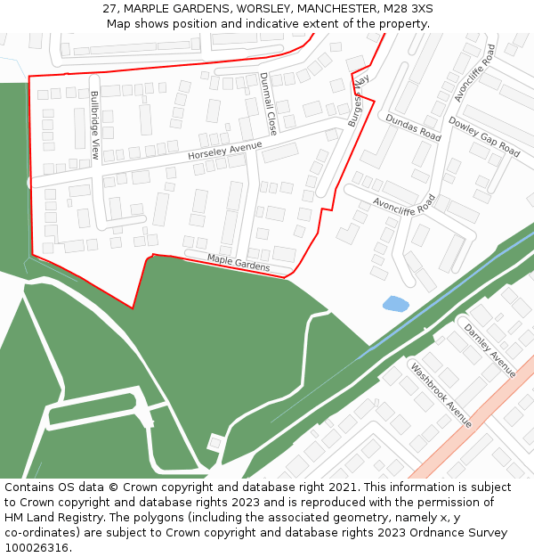 27, MARPLE GARDENS, WORSLEY, MANCHESTER, M28 3XS: Location map and indicative extent of plot