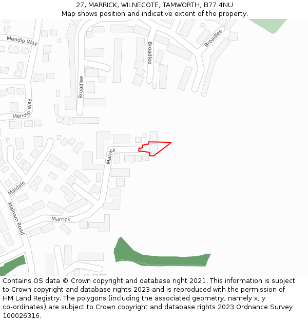 27, MARRICK, WILNECOTE, TAMWORTH, B77 4NU: Location map and indicative extent of plot