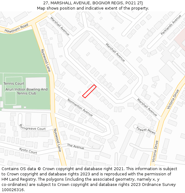 27, MARSHALL AVENUE, BOGNOR REGIS, PO21 2TJ: Location map and indicative extent of plot