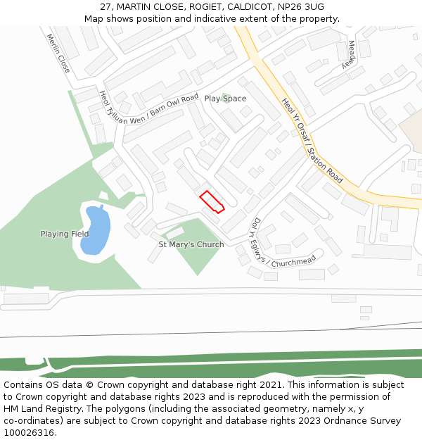 27, MARTIN CLOSE, ROGIET, CALDICOT, NP26 3UG: Location map and indicative extent of plot