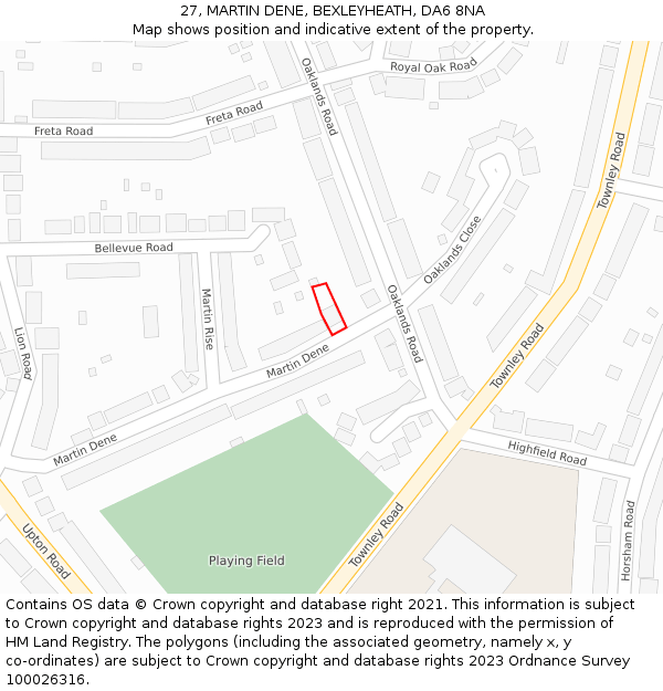27, MARTIN DENE, BEXLEYHEATH, DA6 8NA: Location map and indicative extent of plot