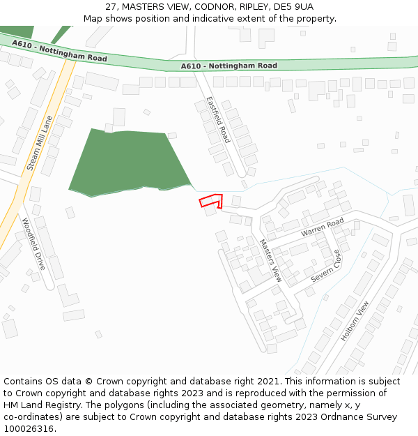 27, MASTERS VIEW, CODNOR, RIPLEY, DE5 9UA: Location map and indicative extent of plot