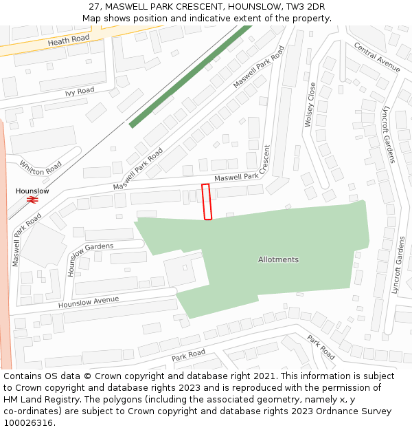 27, MASWELL PARK CRESCENT, HOUNSLOW, TW3 2DR: Location map and indicative extent of plot