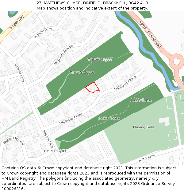 27, MATTHEWS CHASE, BINFIELD, BRACKNELL, RG42 4UR: Location map and indicative extent of plot