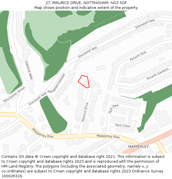 27, MAURICE DRIVE, NOTTINGHAM, NG3 5GF: Location map and indicative extent of plot