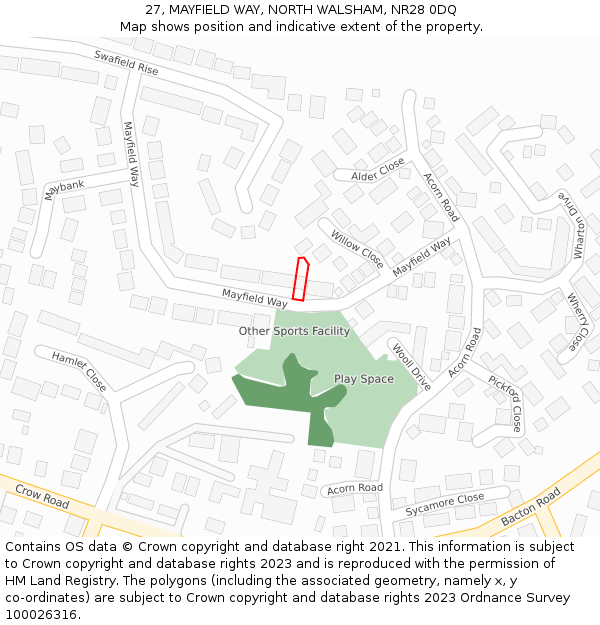 27, MAYFIELD WAY, NORTH WALSHAM, NR28 0DQ: Location map and indicative extent of plot