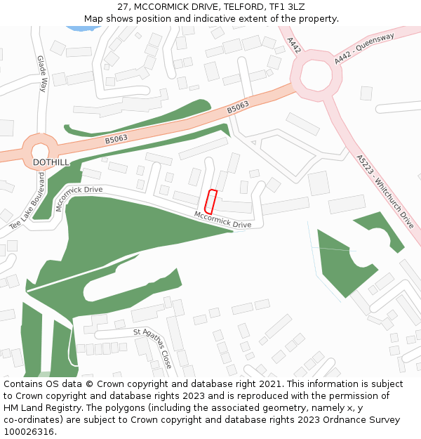 27, MCCORMICK DRIVE, TELFORD, TF1 3LZ: Location map and indicative extent of plot