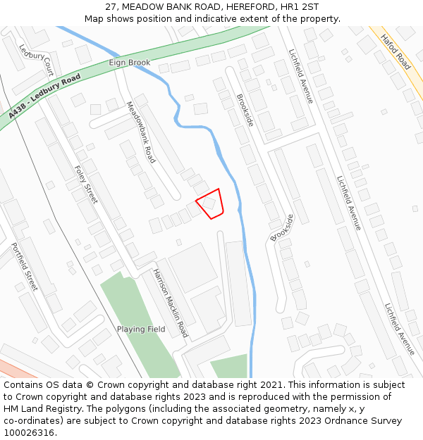 27, MEADOW BANK ROAD, HEREFORD, HR1 2ST: Location map and indicative extent of plot