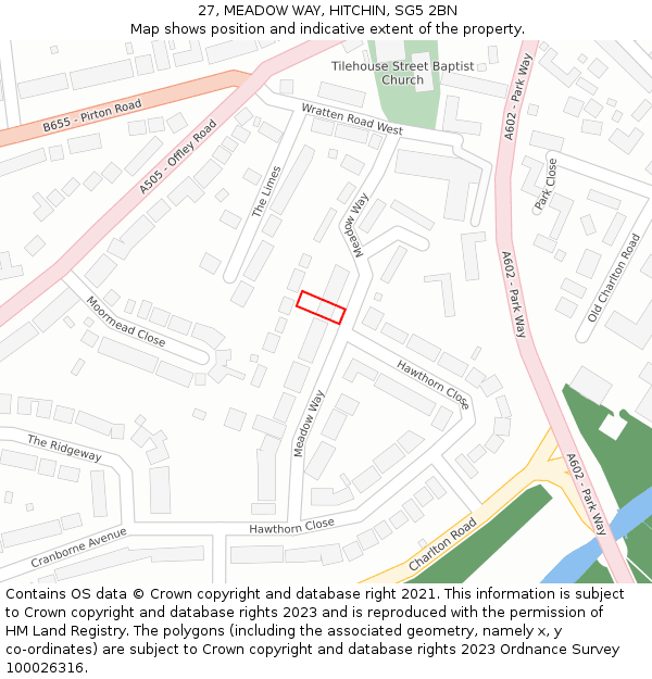 27, MEADOW WAY, HITCHIN, SG5 2BN: Location map and indicative extent of plot
