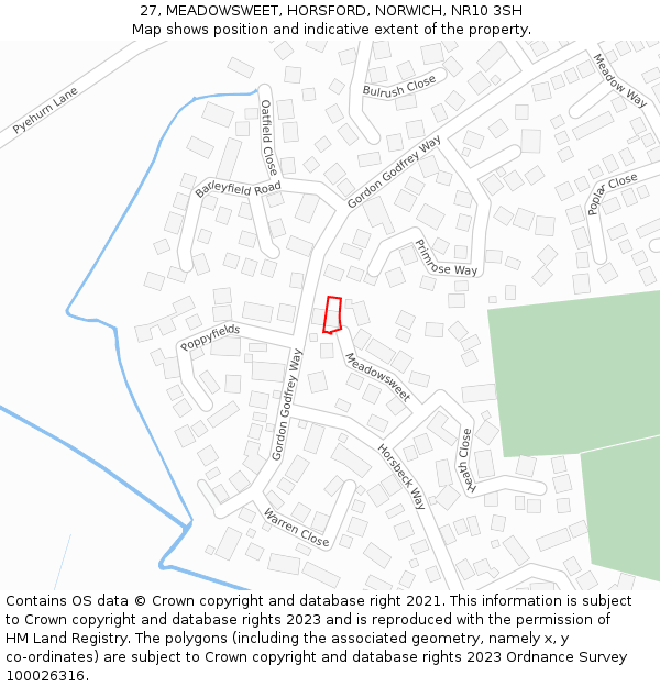 27, MEADOWSWEET, HORSFORD, NORWICH, NR10 3SH: Location map and indicative extent of plot