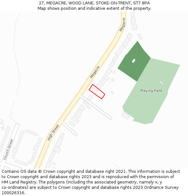 27, MEGACRE, WOOD LANE, STOKE-ON-TRENT, ST7 8PA: Location map and indicative extent of plot