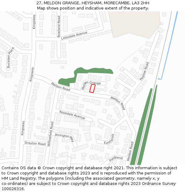 27, MELDON GRANGE, HEYSHAM, MORECAMBE, LA3 2HH: Location map and indicative extent of plot