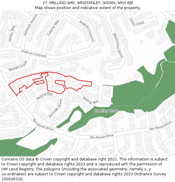 27, MELLING WAY, WINSTANLEY, WIGAN, WN3 6JB: Location map and indicative extent of plot