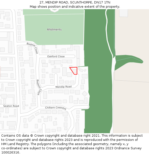 27, MENDIP ROAD, SCUNTHORPE, DN17 1TN: Location map and indicative extent of plot