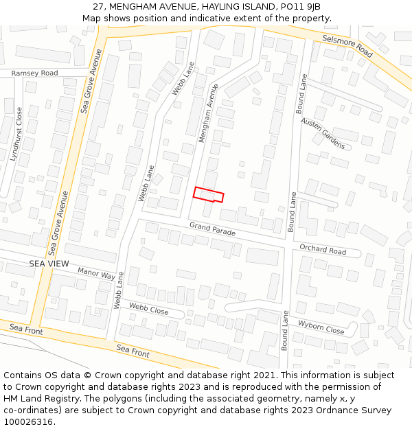 27, MENGHAM AVENUE, HAYLING ISLAND, PO11 9JB: Location map and indicative extent of plot