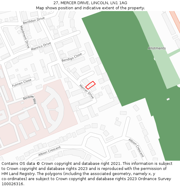 27, MERCER DRIVE, LINCOLN, LN1 1AG: Location map and indicative extent of plot