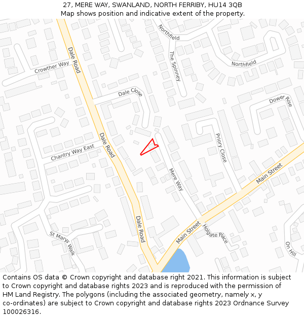 27, MERE WAY, SWANLAND, NORTH FERRIBY, HU14 3QB: Location map and indicative extent of plot