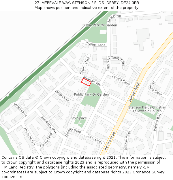 27, MEREVALE WAY, STENSON FIELDS, DERBY, DE24 3BR: Location map and indicative extent of plot