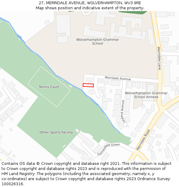 27, MERRIDALE AVENUE, WOLVERHAMPTON, WV3 9RE: Location map and indicative extent of plot