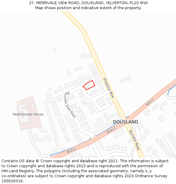 27, MERRIVALE VIEW ROAD, DOUSLAND, YELVERTON, PL20 6NS: Location map and indicative extent of plot