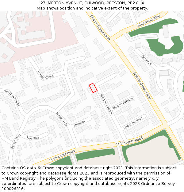 27, MERTON AVENUE, FULWOOD, PRESTON, PR2 8HX: Location map and indicative extent of plot