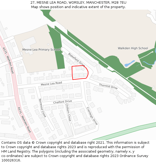 27, MESNE LEA ROAD, WORSLEY, MANCHESTER, M28 7EU: Location map and indicative extent of plot