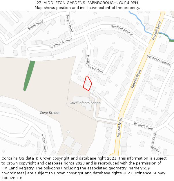 27, MIDDLETON GARDENS, FARNBOROUGH, GU14 9PH: Location map and indicative extent of plot