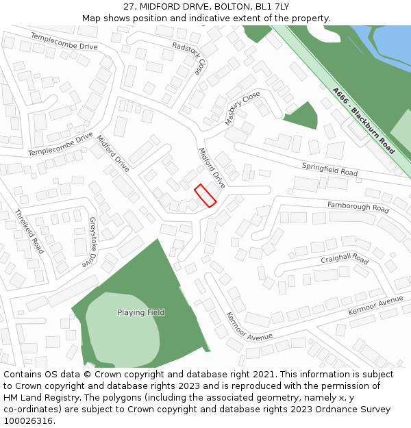 27, MIDFORD DRIVE, BOLTON, BL1 7LY: Location map and indicative extent of plot
