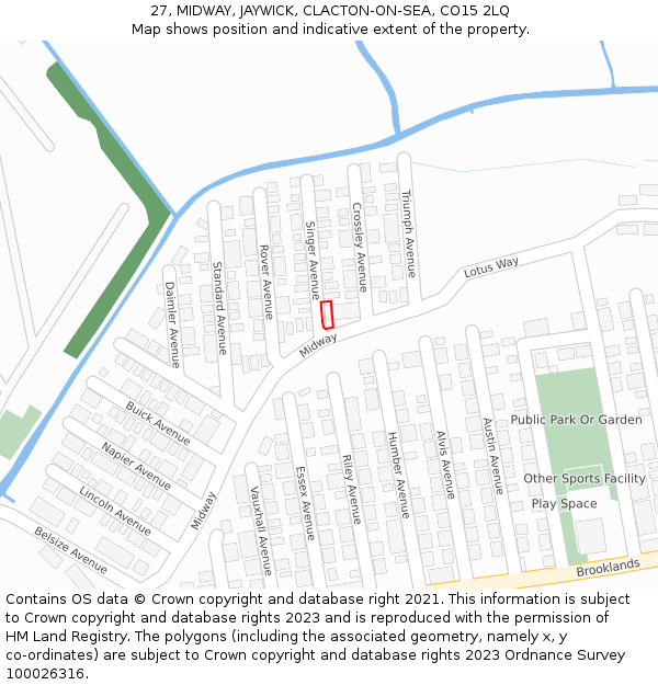 27, MIDWAY, JAYWICK, CLACTON-ON-SEA, CO15 2LQ: Location map and indicative extent of plot