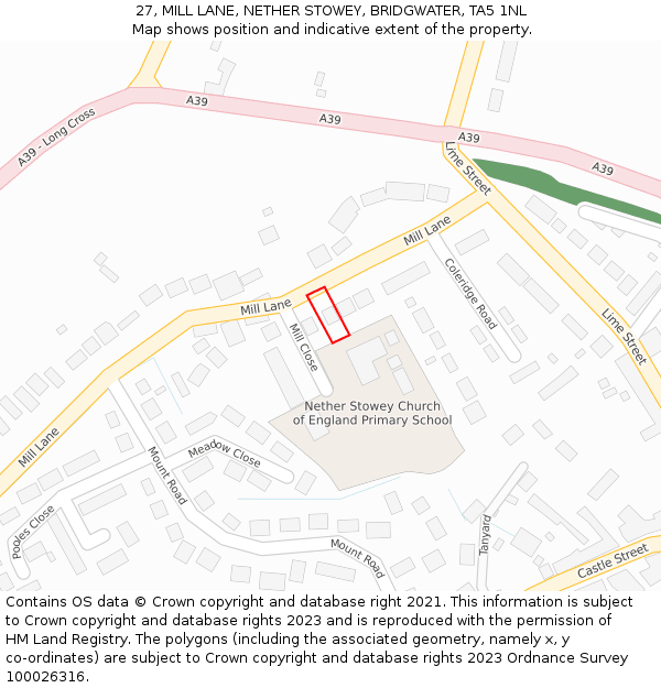 27, MILL LANE, NETHER STOWEY, BRIDGWATER, TA5 1NL: Location map and indicative extent of plot