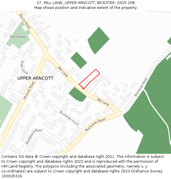 27, MILL LANE, UPPER ARNCOTT, BICESTER, OX25 1PB: Location map and indicative extent of plot