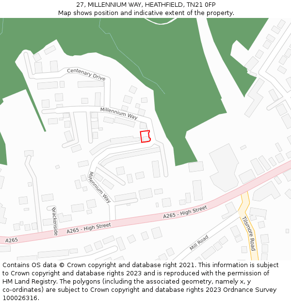 27, MILLENNIUM WAY, HEATHFIELD, TN21 0FP: Location map and indicative extent of plot