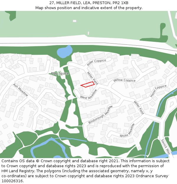 27, MILLER FIELD, LEA, PRESTON, PR2 1XB: Location map and indicative extent of plot