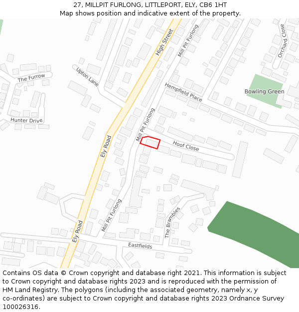 27, MILLPIT FURLONG, LITTLEPORT, ELY, CB6 1HT: Location map and indicative extent of plot