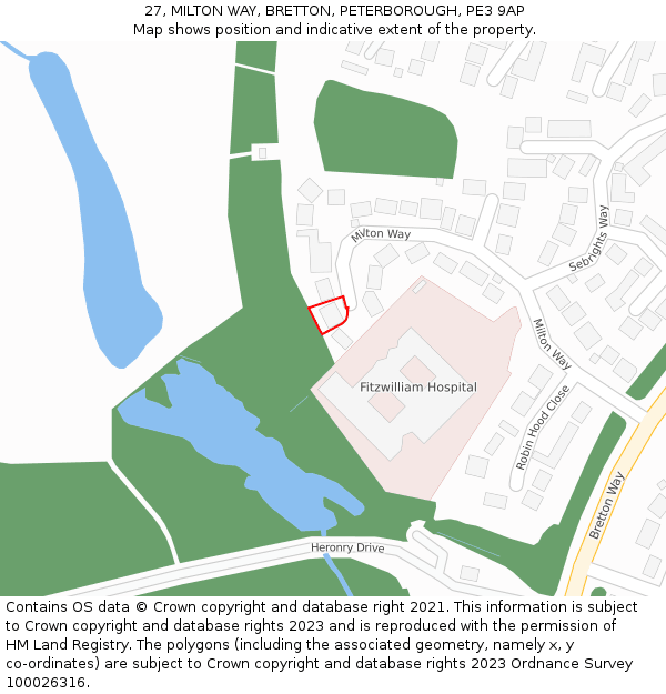 27, MILTON WAY, BRETTON, PETERBOROUGH, PE3 9AP: Location map and indicative extent of plot