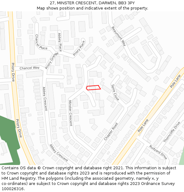 27, MINSTER CRESCENT, DARWEN, BB3 3PY: Location map and indicative extent of plot