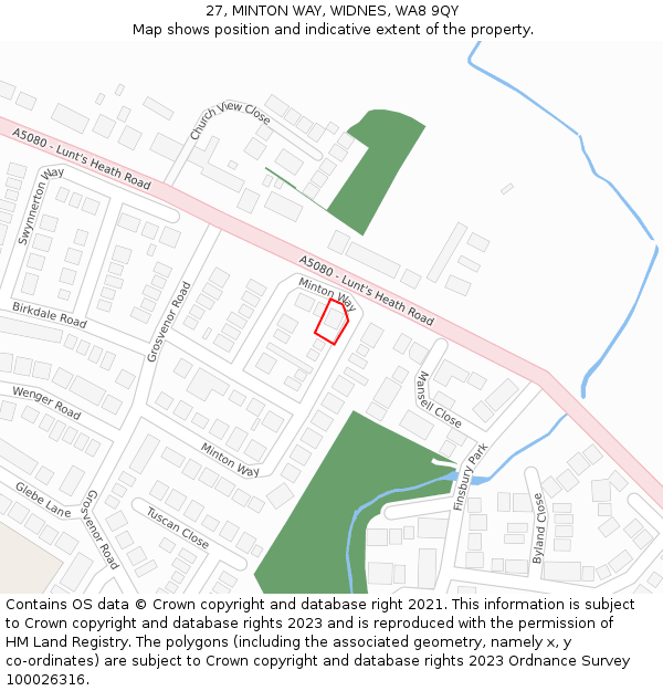 27, MINTON WAY, WIDNES, WA8 9QY: Location map and indicative extent of plot