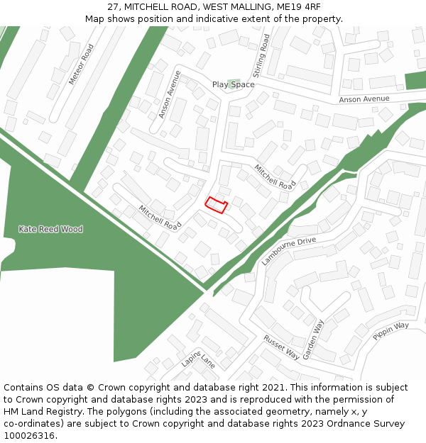 27, MITCHELL ROAD, WEST MALLING, ME19 4RF: Location map and indicative extent of plot