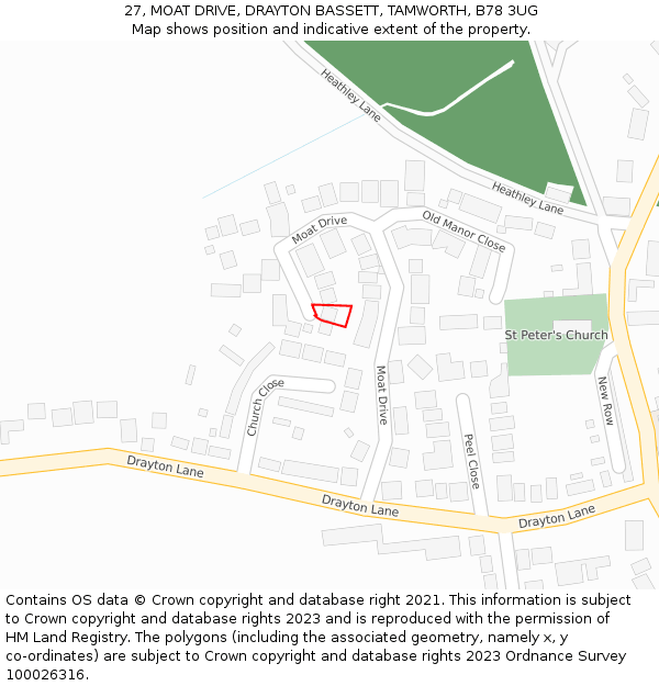 27, MOAT DRIVE, DRAYTON BASSETT, TAMWORTH, B78 3UG: Location map and indicative extent of plot