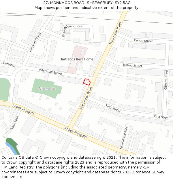 27, MONKMOOR ROAD, SHREWSBURY, SY2 5AG: Location map and indicative extent of plot