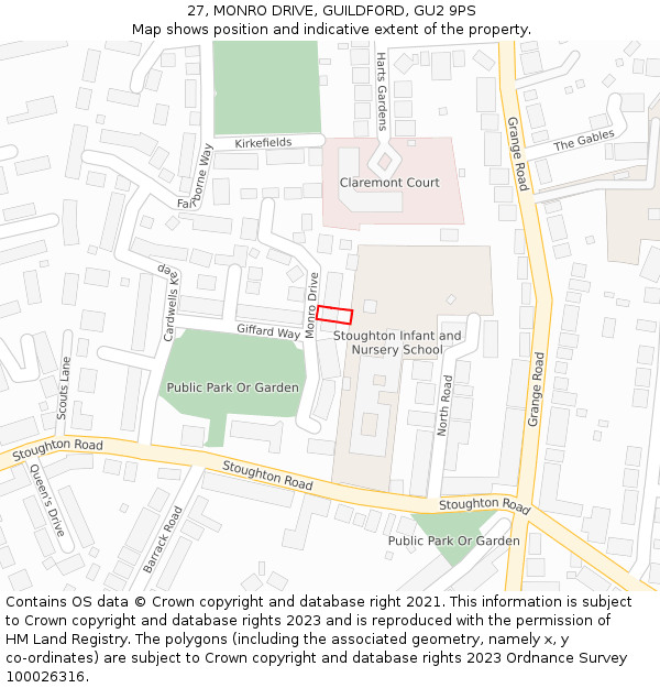 27, MONRO DRIVE, GUILDFORD, GU2 9PS: Location map and indicative extent of plot