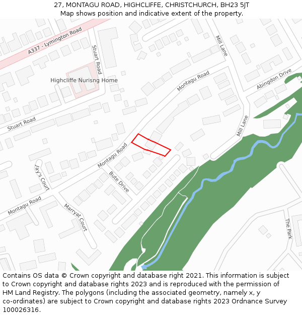 27, MONTAGU ROAD, HIGHCLIFFE, CHRISTCHURCH, BH23 5JT: Location map and indicative extent of plot